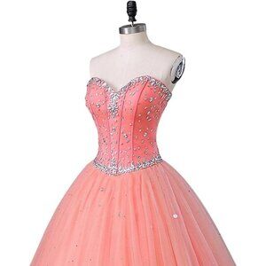 Sweetheart Off the Shoulder Ball Gown Pink Sequins Lace Prom Dress Quinceanera Gown main image 1